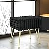 Houchics vanity stool ottoman foot rest makeup vanity stool with gold hot stamping upholstered footrest stool bench for bed room living roomblack  urban country home decor