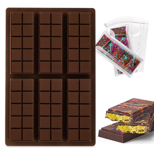 Kabwea Moule en silicone pour barres de chocolat à 6 cavités - Lot de 100 pièces par sachet, moule en silicone pour chocolat (10 attaches)
