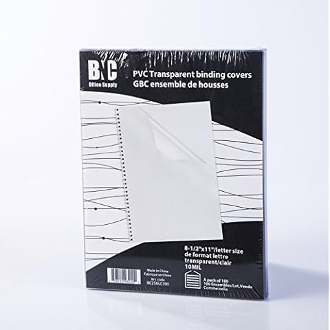 BNC 10 Mil 8-1/2 x 11 Inches, Letter Size PVC Binding Covers - Pack of 100, Clear Cover