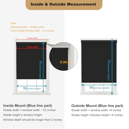 Image of Changshade Blackout Roller Shades for Indoor Windows,Cordless Roller Blinds,Free-Stop Roll Up Shades with Thermal Insulated, Uv Protection Fabric for Bedroom,Office,French Door,Black,24 inch W72 H