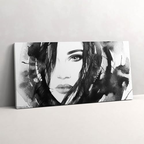 Portrait de femme aquarelle pour sublimer un salon moderne, grand tableau 140x70cm