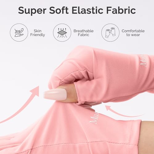 Image of MelodySusie Premium UV Protection Gloves for Manicures, Cool Feeling Fabric,Professional UPF50+, UV Nail Gloves for Gel Nail Lamp, Anti UV Light, Skin Care Fingerless Design, Nude Pink