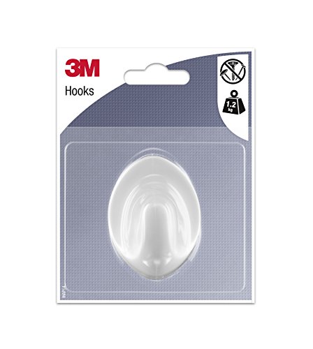 3M Grand Crochet Adhésif Blanc Ovale - 1 Crochet