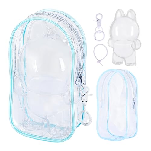 2PCS Protective Case Compatible with DollHD Clear Figure Display Blind Bag LABU Case Storage Bag Crystal-Clear Hard Display Box with Keychain (No Doll)