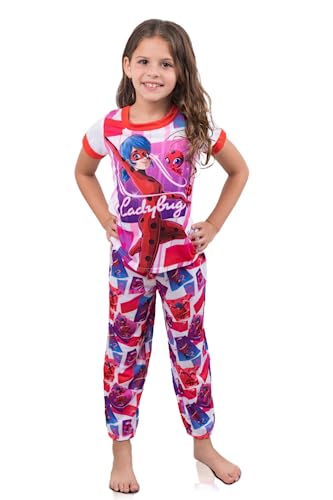 Komar Kids Girls Miraculous Ladybug Striped Short Sleeve Pajama