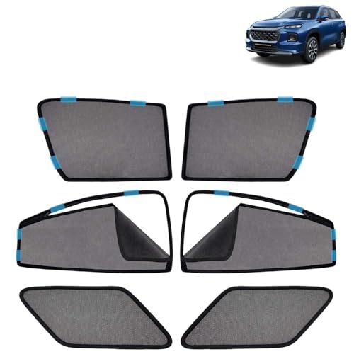 Image of KINGSWAY Car Sun Shade Curtains Only Compatible with Maruti Suzuki Grand Vitara (2022 Onwards) | Front Window in Half Cut and Rear in Zipper (Magnetic) | UV & Heat Protection | Pack of 6 Pcs