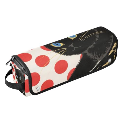 Bolsa de viaje para herramientas de cabello con tapete removible resistente al calor y organizador impermeable para planchas, rizadores y alaciadoras, diseño Red Dots Black Cat miniatura 1