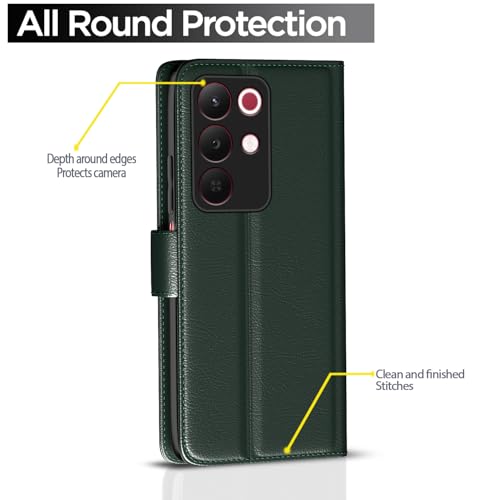 Image of Amazon Basics Flip Cover for Realme Narzo 90X 5G / Realme C85 5G / Realme 15X 5G Leather Finish | Wallet Stand and Shock Proof | Inside TPU with Card Pockets | Complete Protection Flip Case (Green)