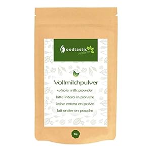 Foodtastic Volmelkpoeder 1000 g / 1 kg I koffiewit, melkpoeder voor het bakken en de productie van yoghurt en ijs