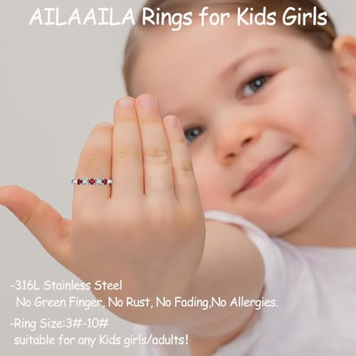 5 Stone Birthstone Rings for Kids Teens Girls Women Size 2-9 Stainless Steel Birthday Mother's Ring Daughter Kids Gifts Eternity Wedding Band Anniversary Ring3