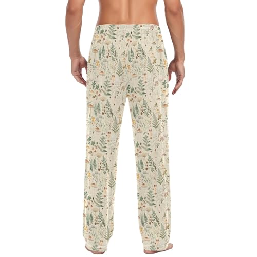 Mens Cotton Pajama Pants Sleep Lounge Pj Bottoms Sleepwear with Pockets Drawstring S Mushrooms Wildflowers3