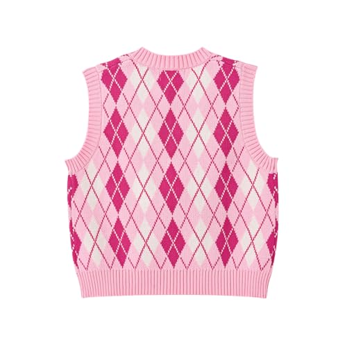 Image of Women's Sweater Vest,Y2K Sleeveless Pattern Preppy Style Knitted Crop Tank Top for Girl