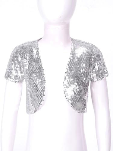 Linjinx Flower Girls Sequins Cardigan Short Sleeve Bolero Shrug Open Front Princess Wedding Party Dress Cover Up3