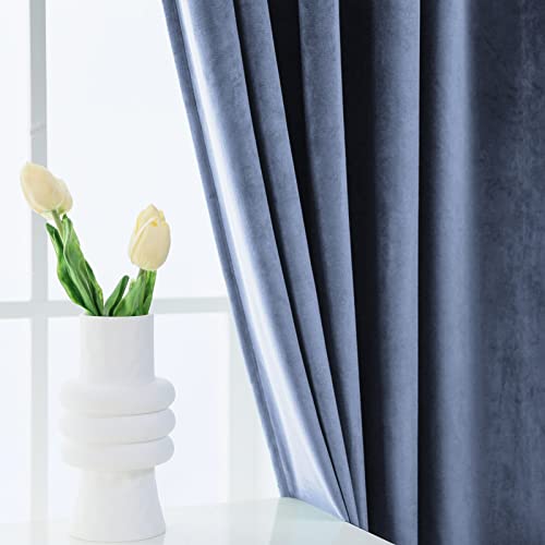 Pleasant Boulevard | Velvet Curtains [2 Panels] Elegant Living Room Bedroom Nursery Window Drape Curtains For Room Darkening, Rod Pocket Style (52 X 84In, Stone Blue) #TOP4