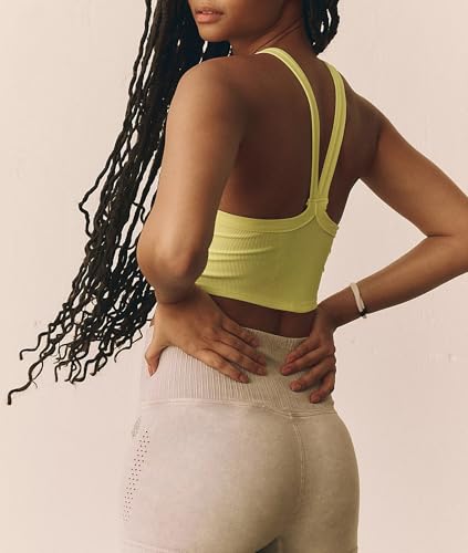 Image of Tank Tops for Women Scoop Neck Crop Tops Athletic Workout Tops Cute Seamless Cami Ribbed Tank Top