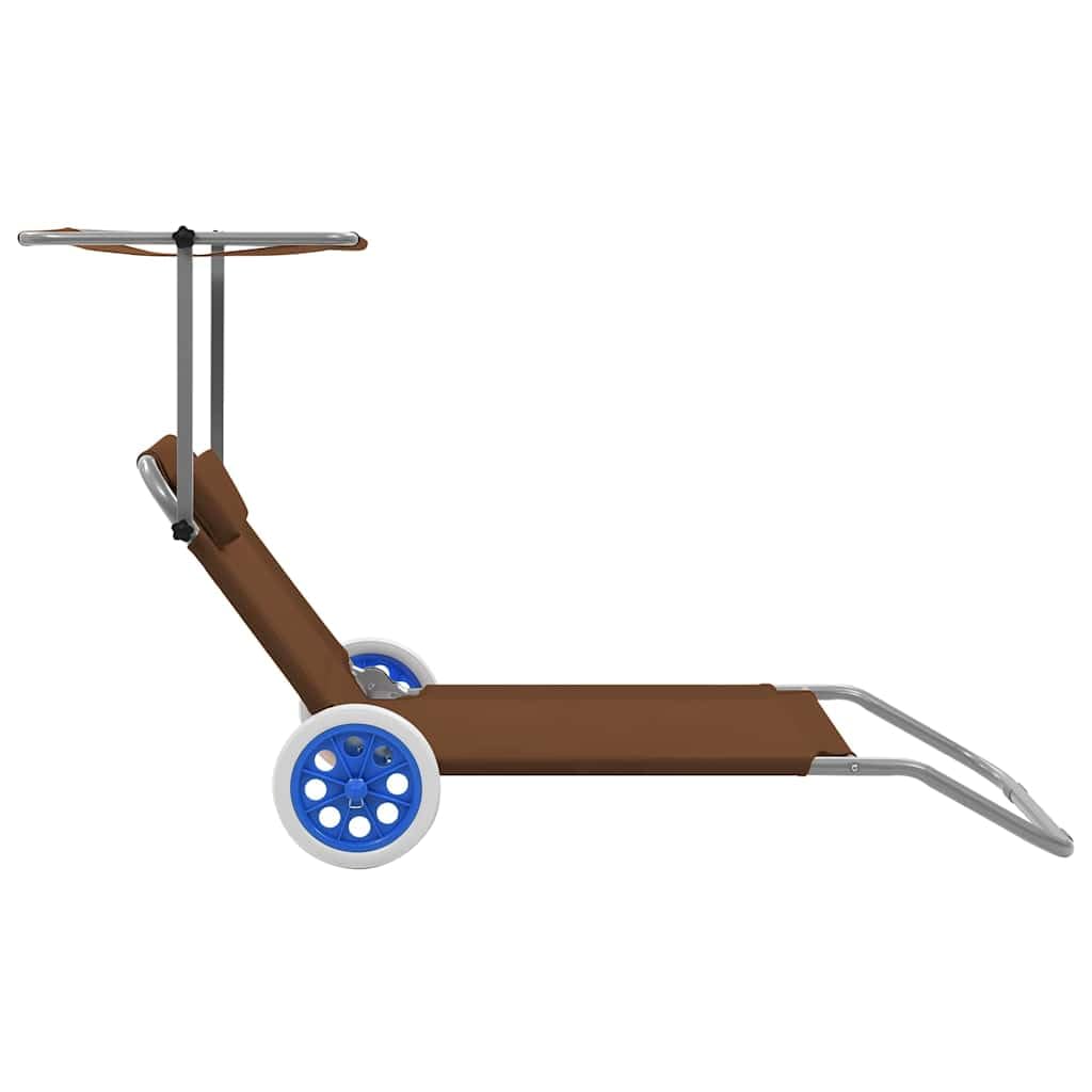 Fengshui Klappbare Sonnenliege Mit Dach Stahl Taupe | Verstellbare Rückenlehne, Kopfkissen inklusive, 2 Räder für Transport, max. 110 kg