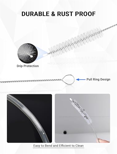 Image of SARDVISA 66 Inch Drain Cleaning Brush, Flexible Long Pipe Cleanner Tool | Flexible Long Reach, Double Nylon Ends, Stainless Steel Shaft, Sink & Drain Cleaning, Includes 2 Straw Brushes