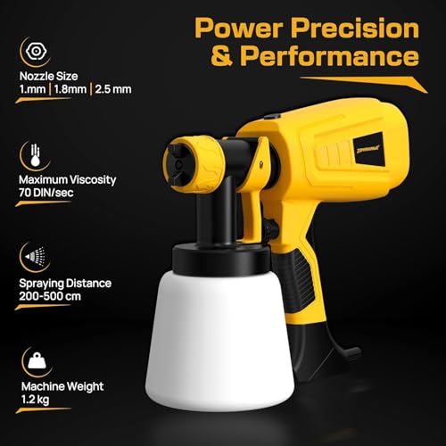 Image of Tomahawk EPS-B08 600W Electric Paint Sprayer, HVLP Spray Gun 33000 RPM, 800ml Tank, 800ml /min Flow Rate, 3 Nozzles (1.0 /1.8 /2.5mm), 2m Cord, 200-500cm Distance, for Wall & DIY