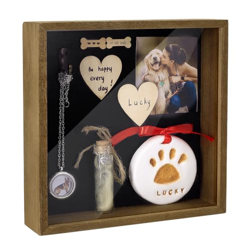 NBEADS 1 juego de caja conmemorativa para animales domésticos, marcos para fotos de madera con forma de corazón de hueso, collares en tarro con piel expositor para animales domésticos