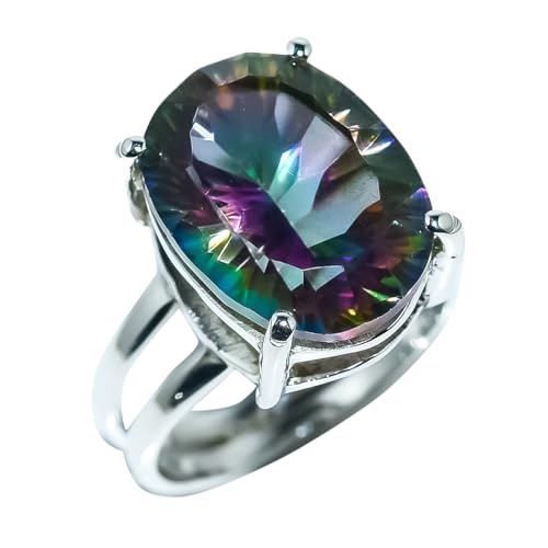Solid Natural Mystic Topaz Ring-Handmade Silver Ring-925 Sterling Silver Ring-Designer Oval Mystic Topaz Ring-Gift for her-Anniversary Ring (9)