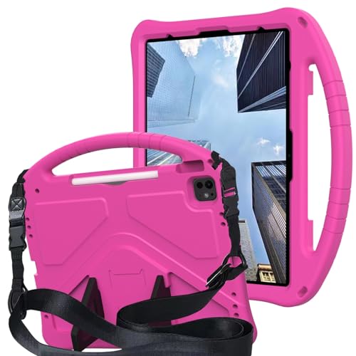 �^�u���b�g�P�[�X�J�o�[ iPad Air 13�C���` 2025/2024 (M3/M2) �Ή��P�[�X �L�b�Y�P�[�X �y�� EVA �^�u���b�g�J�o�[ ���߉\�ȃX�g���b�v�A�q���p�ϏՌ��n���h��&�L�b�N�X�^���h�t�� �|�[�^�u���ی�V�F��(Rose Red)