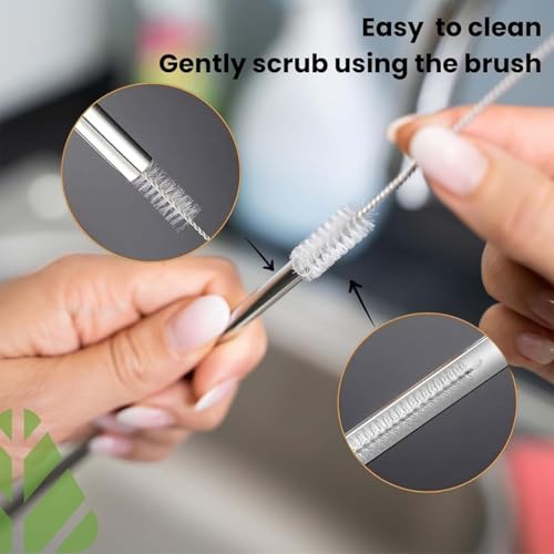 Image of Stainless Steel Coconut Opener Tool + Metal Drinking Straws Set (4-Piece) | Eco-Friendly, Reusable, Food Grade, Portable with Cleaning Brush & Pouch | for Coconut Water, Juice, Smoothie