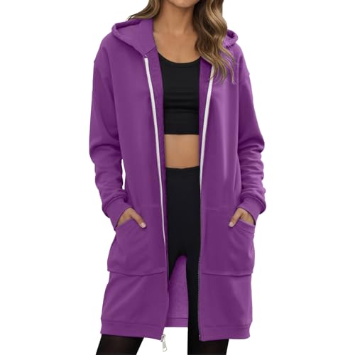 Long Hoodies For Women Zip Up Hoodie Trendy Casual Oversized Fleece Tunic Sweatshirts Fall Winter Jacket Coat