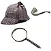 thematys Chapeau détective Costume de Sherlock Holmes + Pipe + loupe - Parfait pour Le Carnaval et Le Cosplay - Taille Unique (Style 1)