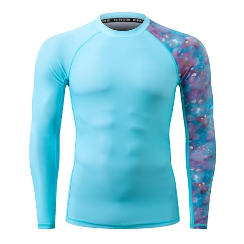 Image of HUGE SPORTS Men's Rash Guard Long Sleeves UPF 50+ UV Sun Protection Quick Drying Splice Compression Swim Shirts