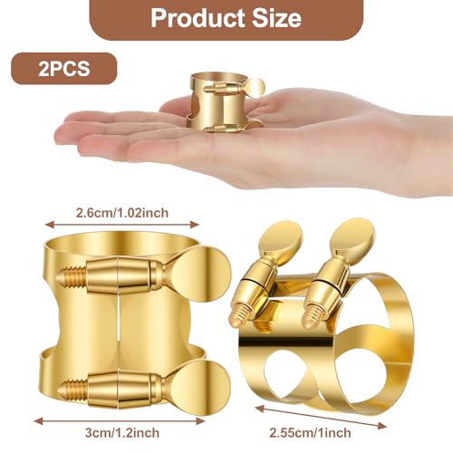 2 Pcs Alto Saxophone Ligature, Gold Brass Sax Mouthpiece Ligature with Adjustable Screws, Alto Sax Ligatures Fastener for Saxophone Instrument Accessories