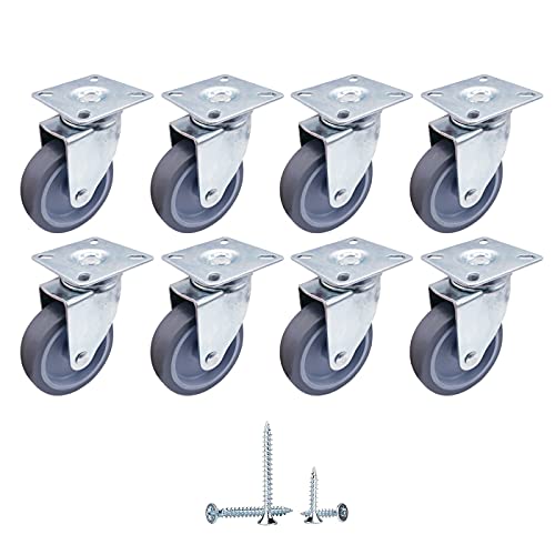 Paquete de 8 ruedas giratorias Ø 75 mm de movimiento suave ruedas de goma con placas de montaje de metal, ruedas, tornillos incluidos (8, sin frenos) Cover