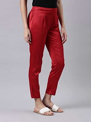 Image of GO COLORS Women Mid Rise Polyester Shiny Pant