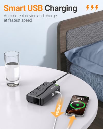 Image of BESTEK Universal Travel Adapter 220V to 110V Voltage Converter, 300W Step Down Power Converter with 4 USB Ports(PD20W) & 3 AC Outlets and EU /UK /AU /US /India Worldwide Plug Adapter