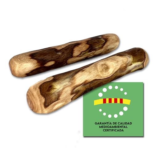 Mordedor Natural de Madera de Olivo para Perros | TALLA XS | 2UDS | (13CM)-Cachorros | Bañado en Aceite de Oliva | Palo de Olivo para Perros | Elimina Sarro | Palo Antiestres | Calidad Ambiental