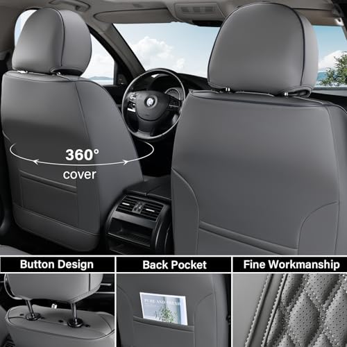 Image of Coverado Front Seat Covers, Luxury Nappa Leather Seat Covers, Car Seat Covers Waterproof, 2 Pack Universal Seat Covers for Cars, Car Seat Protector, Driver Seat Cover Fit for Most Cars, Gray