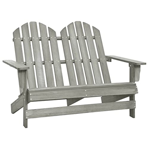 vidaXL Otomana Adirondack de Jardín 2 Plazas Asiento Sillón Oscilante Columpio Patio Terraza Balcón Exterior Tumbona Muebles Gris Madera de Abeto