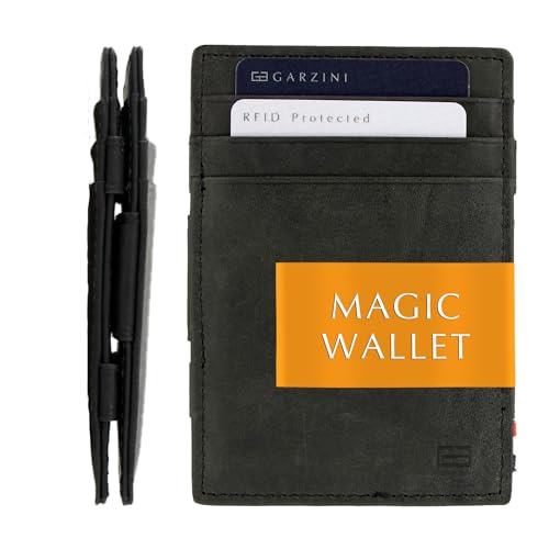Image of GARZINI Magic Wallet For Men, Minimalist Wallet with RFID card holder, Leather Wallet for 10 cards, Brushed Black