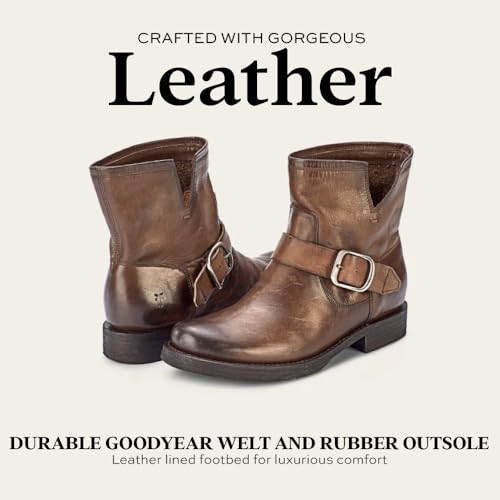 Image of Frye 5 inch Veronica Booties for Women - Full-Grain Brush-Off Leather with Antique Metal Hardware and Rubber Outsole, Genuine Stitch Welt Construction