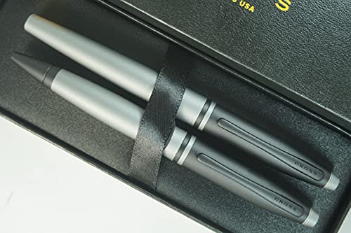 A.t.cross Calais Gray And Black, Polished Chrome Appointments And Cross Signature Mid Band Selectip Black Gel Ink Rollerball Pen And Ballpoint Pen Set. A Great Gift Pen To Anyone And Any Occasion #TOP27