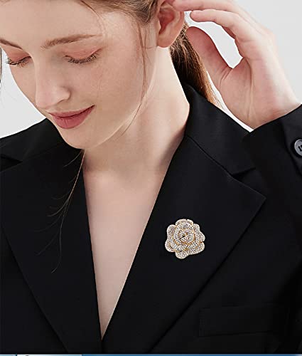 Dtja Rhinestone Rose Brooch Pin For Women Girls Fashion Crystal Big Blossom Flower Brooch Lapel Pins Elegant Dress Accessories Jewelry Boutonniere Corsage For Hat Bag Suit Tie Gift Wedding Father'S Day  thumb #1