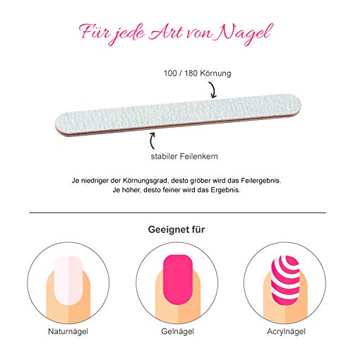 N&BF Profi Nagelfeile gerade 100er Sparset | Doppelseitige grade Nagelfeilen Set zebra | Körnung 100/180 | extra breit… – Bild 3