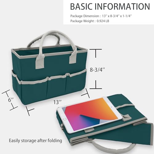 Image of Cupohus Art Organizer Craft Storage Tote Bag with Pockets and Hadles, Oxford Fabric Carrying Caddy for Teacher, Officer, Artist, Traveler, and More - Dark Green