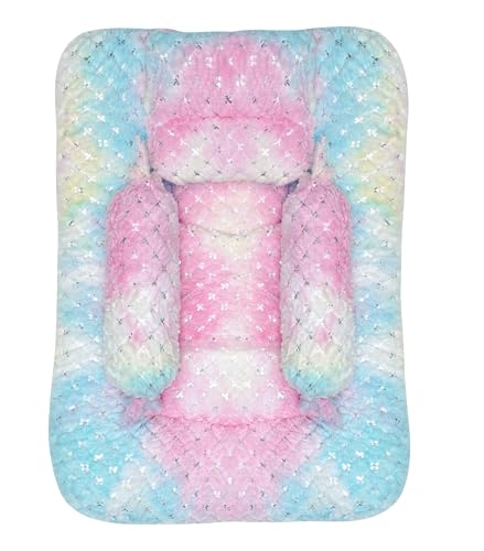 Image of Baby Mattress Set New Born Baby Sleeping Combo 4 Pcs Bedding Rainbow Eyes and Pink Colour (Multicolor)