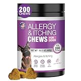 Dog Allergy Chews 200ct - Dog Allergy and Itching Skin Relief Anti Itch Aller Immune Bites for Dogs licking Paws Treatment Relief Itchy Chew Probiotics Vitamins for Skin and Coat - Peanut Butter