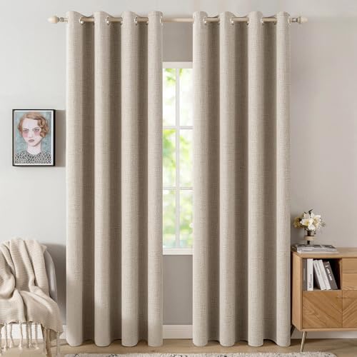 Image of MIULEE Linen Textured Curtains Solid 100% Blackout for Bedroom Thermal Insulated Taupe Grommet Room Darkening Curtains & Drapes Luxury Decor for Living Room 52 x 72 Inch (2 Panels)