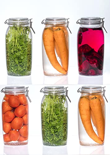 Image of MARTVIA 2500ML Round Airtight Glass Canister Food Storage Jars with Airtight Lids for Fermenting, Preserving and Storage - Cereal, Preserves, Spice, Beans, Transparent (58 - T - 2500, Set of 06)