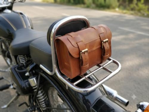 Bolsa de herramientas para motocicleta M RUFOUS en cuero marrón claro: alforja de cuero de búfalo miniatura 7