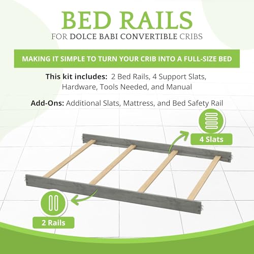 Image of Full-Size Conversion Kit Bed Rails for Dolce Babi Convertible Cribs - Solid Wood Rail - Toddler and Adult Rail for Full-Size Beds - Essential Nursery & Baby Furniture (Weathered Grey)