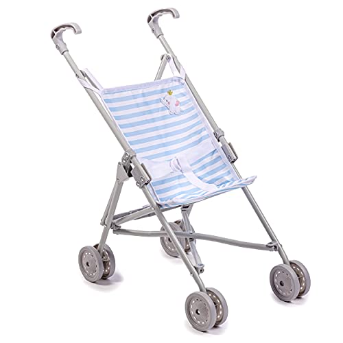 Jc Toys- Silla de paseo plegable modo paraguas, para muñecas de hasta 45 cm, ideal para jugar y pasear, blanco y rosa a rayas, decoración elefante, diseñado por Berenguer, +2 años