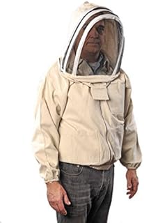 FOREST BEEKEEPING SUPPLY - Canvas Cotton Jacket with Fencing Veil Hood, Professional Premium Beekeeper Jackets (XL)